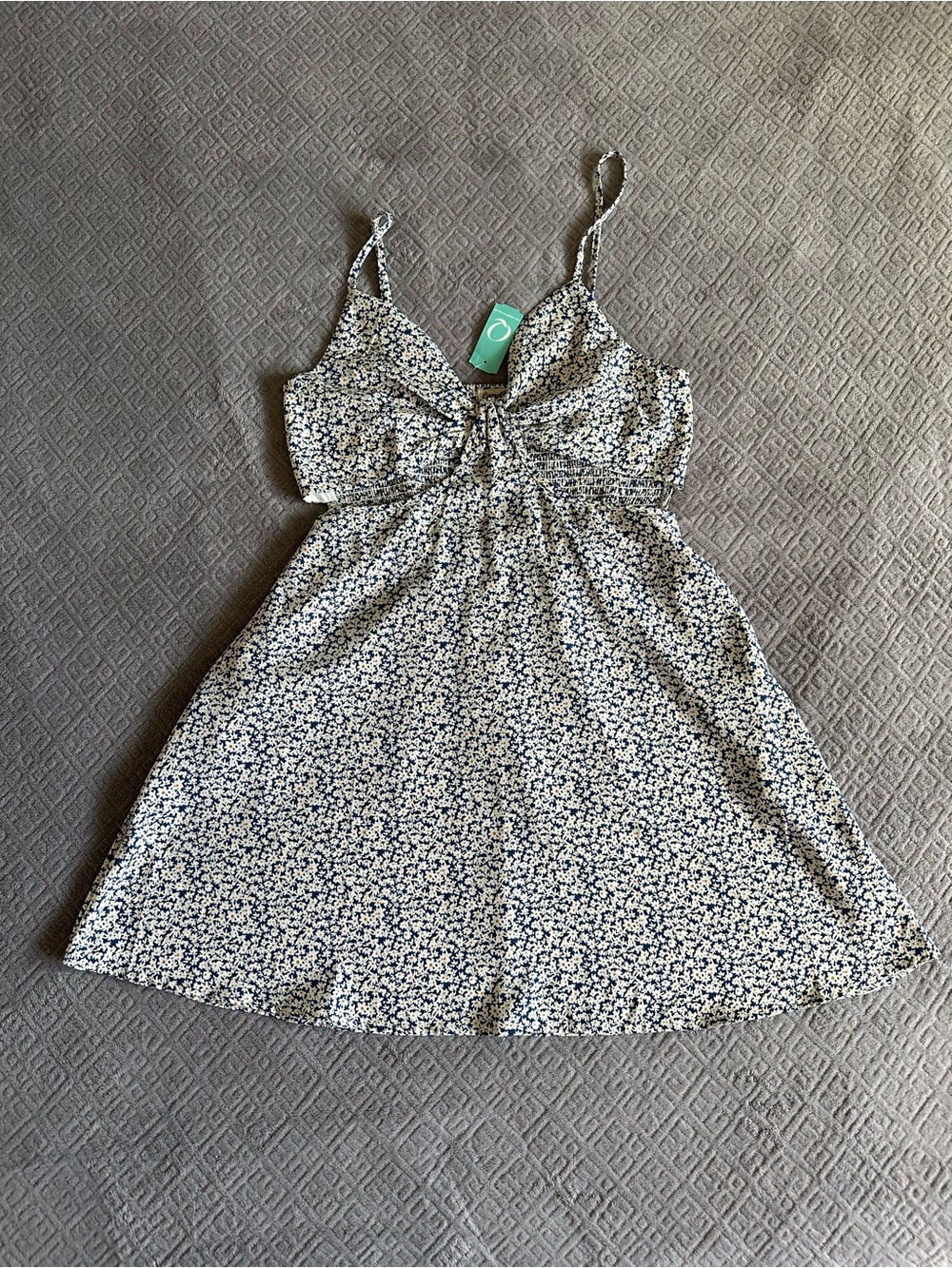 Floral Tie-Front Cut Out Cami Sundress - White/Navy